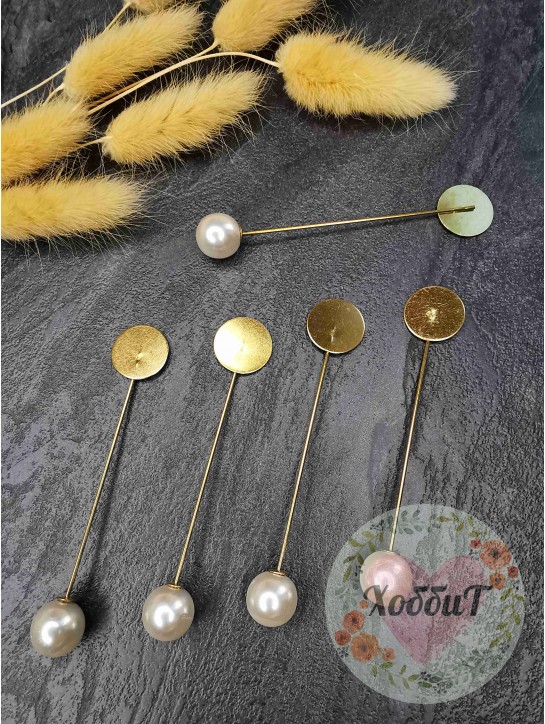 Брошь-игла с декоративной бусиной (золото)